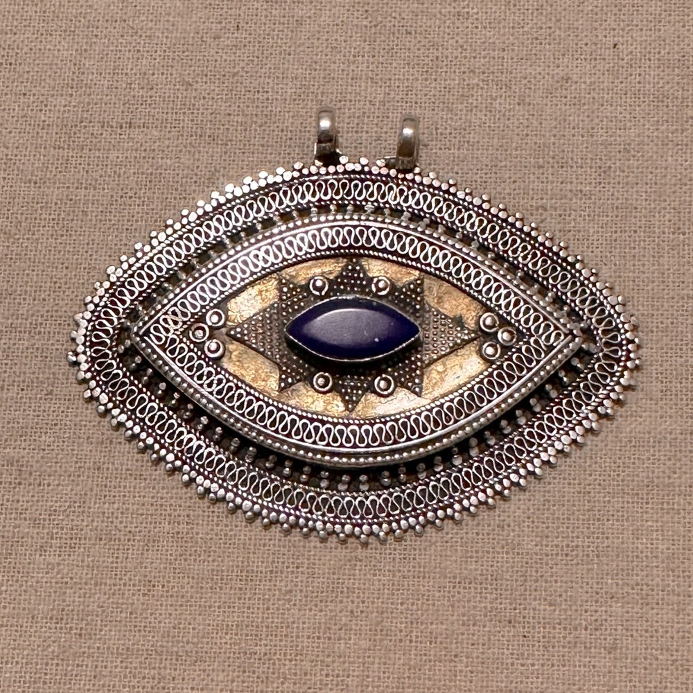 Vintage | Pendant | Turkmen Gold Gilded Silver Pendant with Lapis Lazuli